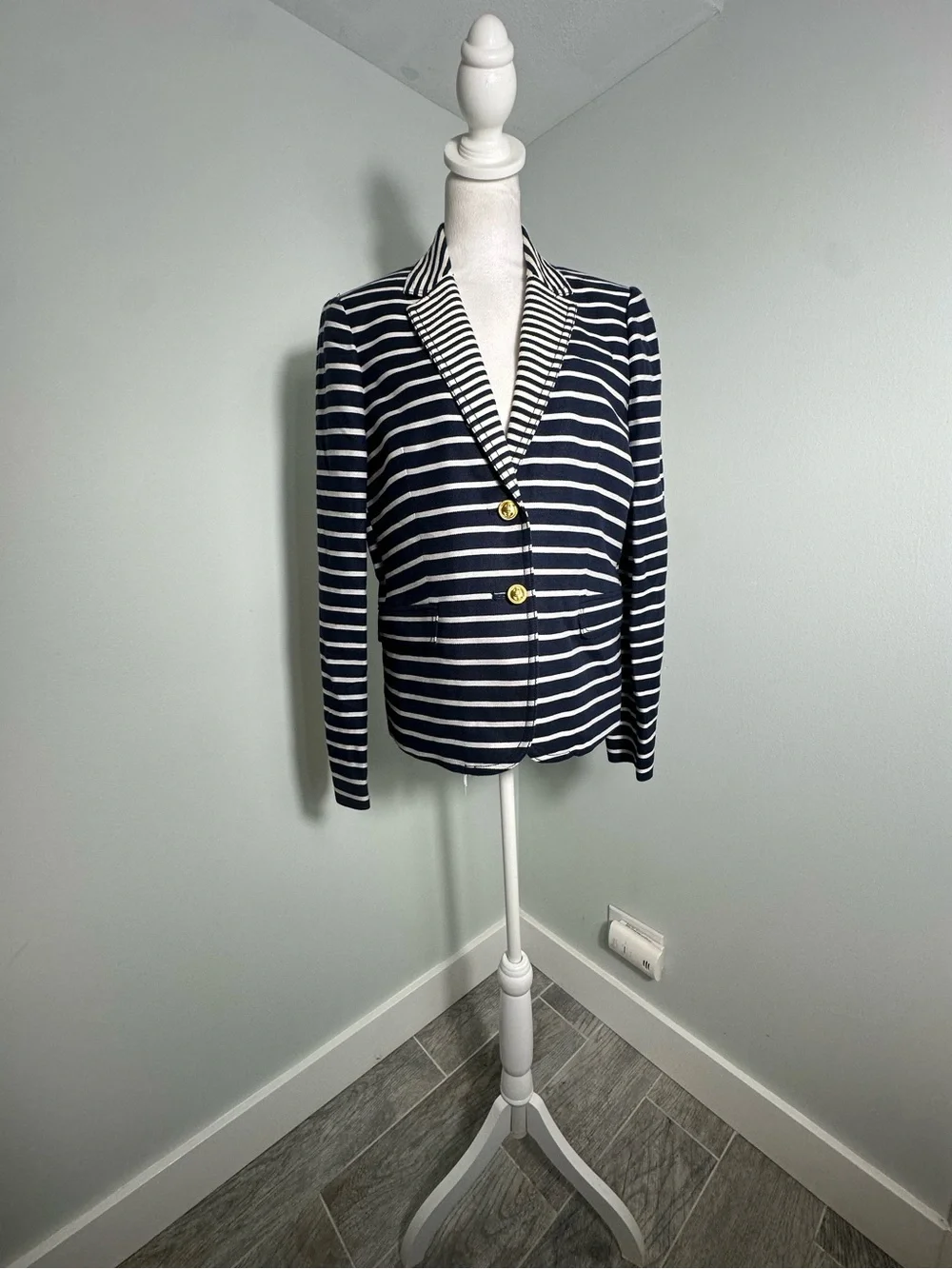 J.Crew Navy Stripped Schoolboy Linen Cotton  Blazer Size 12